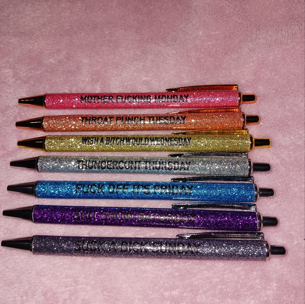 Set of Funny Seven Days of The Week Glitter Ballpoint Pens
